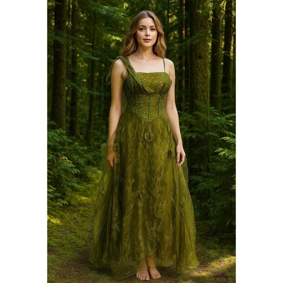 NWT Cherlone Forest Fairycore Ethereal Renaissance Nature Fantasy Prom Dress 8 1 - Picture 1 of 16